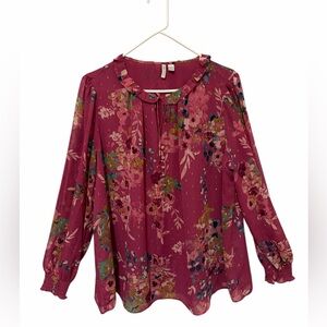 Cato Sparkly Floral Blouse Keyhole Neck Ruffle Tie Front Size 18/20W Plus